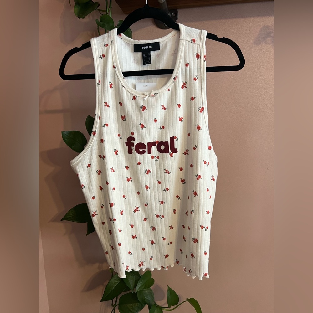 Forever 21 Cream Top with Red Floral Accents NWT 3x